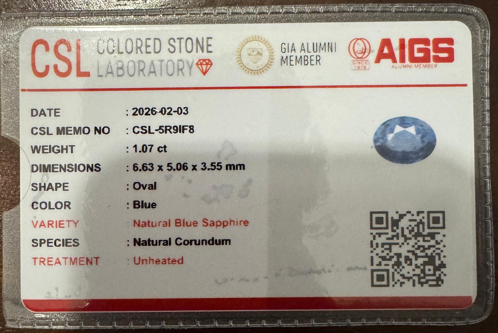 Natural Ceylon Blue Sapphire - 1.07ct Oval - Image 9