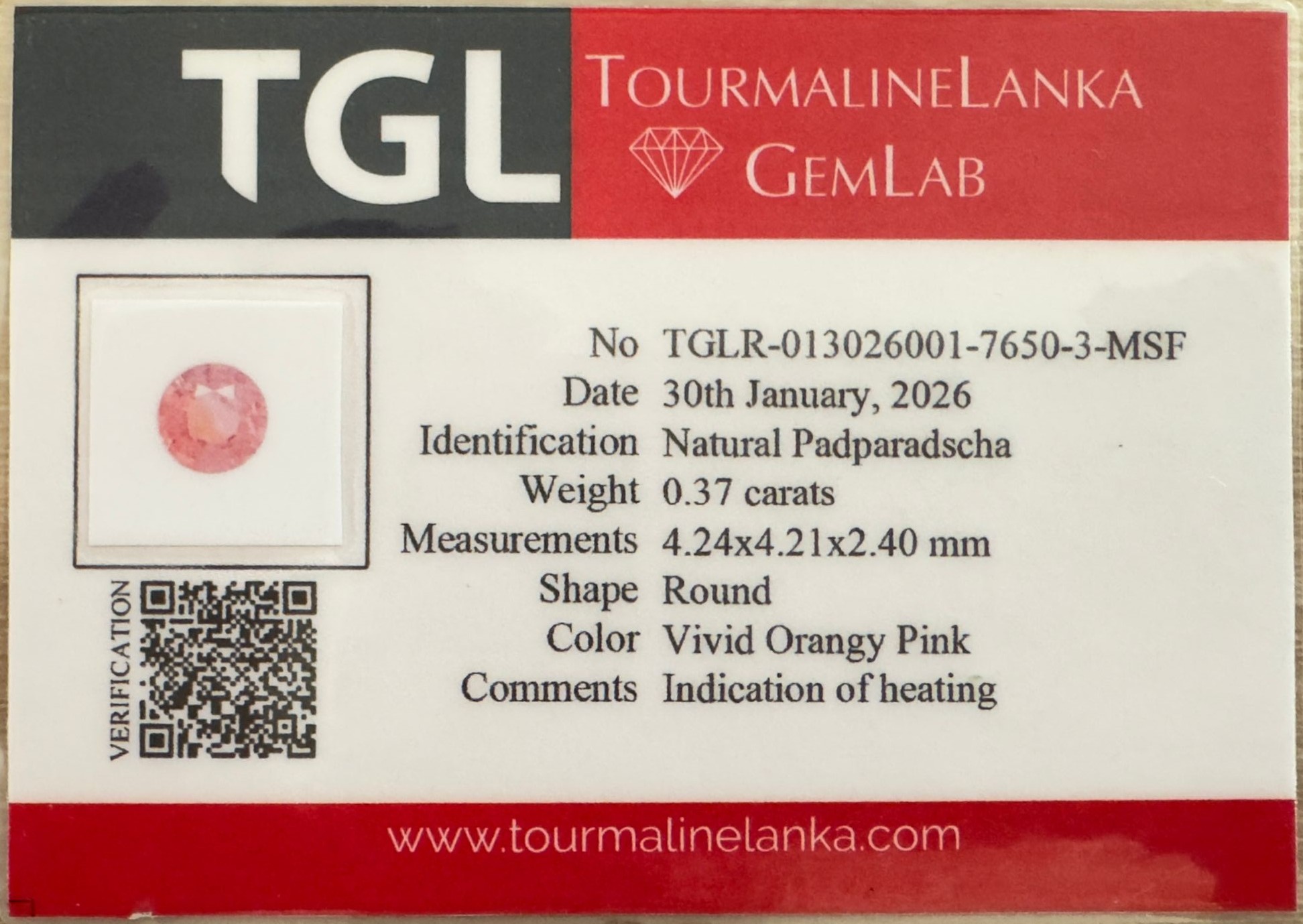 Sri Lankan Heated Padparadscha – 0.37 ct Round Cut - Image 5