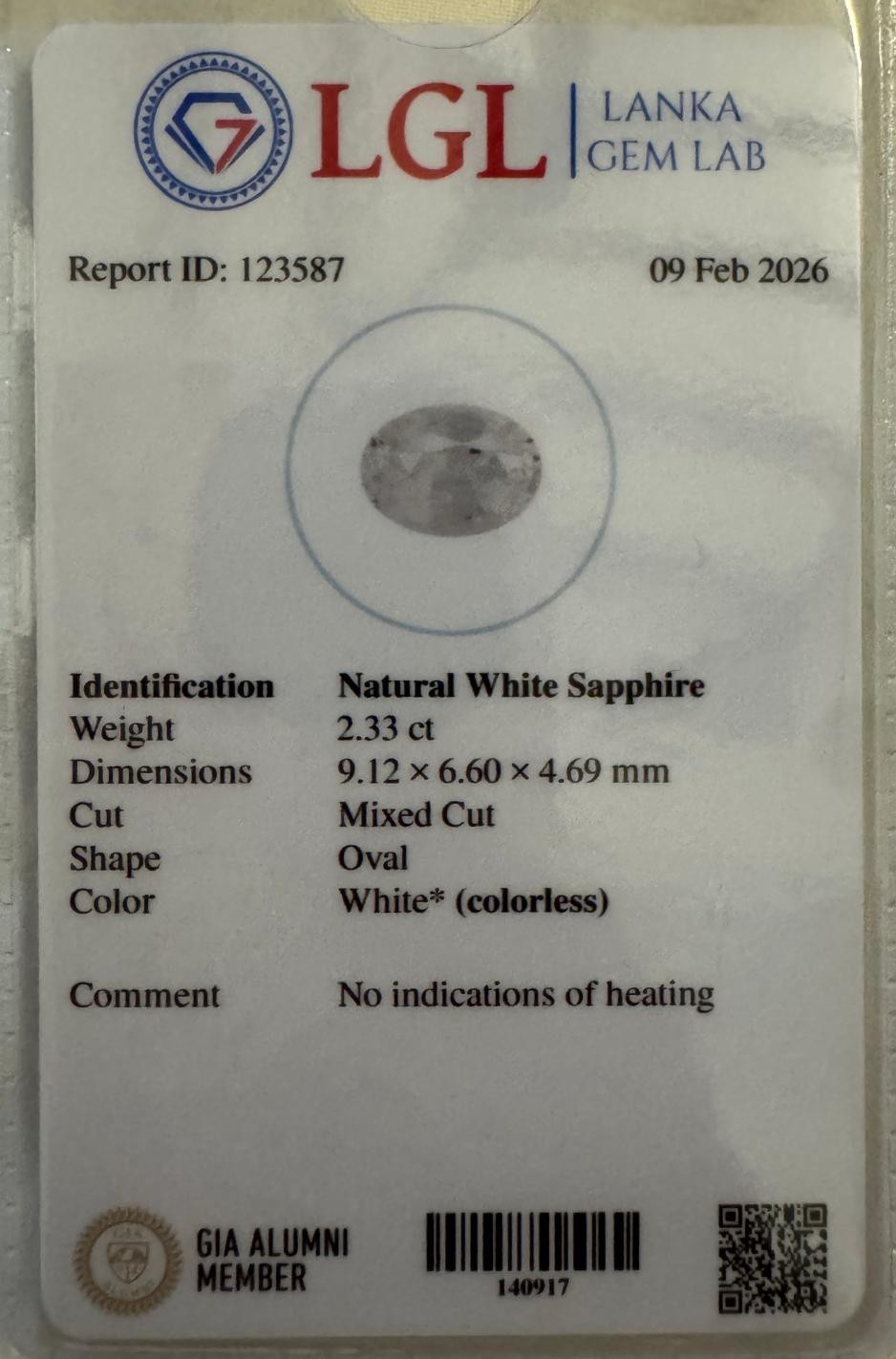 Natural White (Colourless) Sri Lankan Sapphire – 2.33 Ct Oval - Image 9