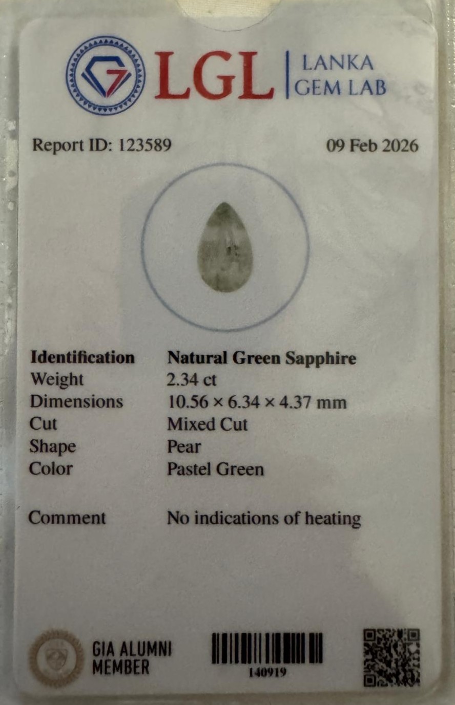Unheated Natural Light Green Sapphire - 2.34 ct Pear - Image 8