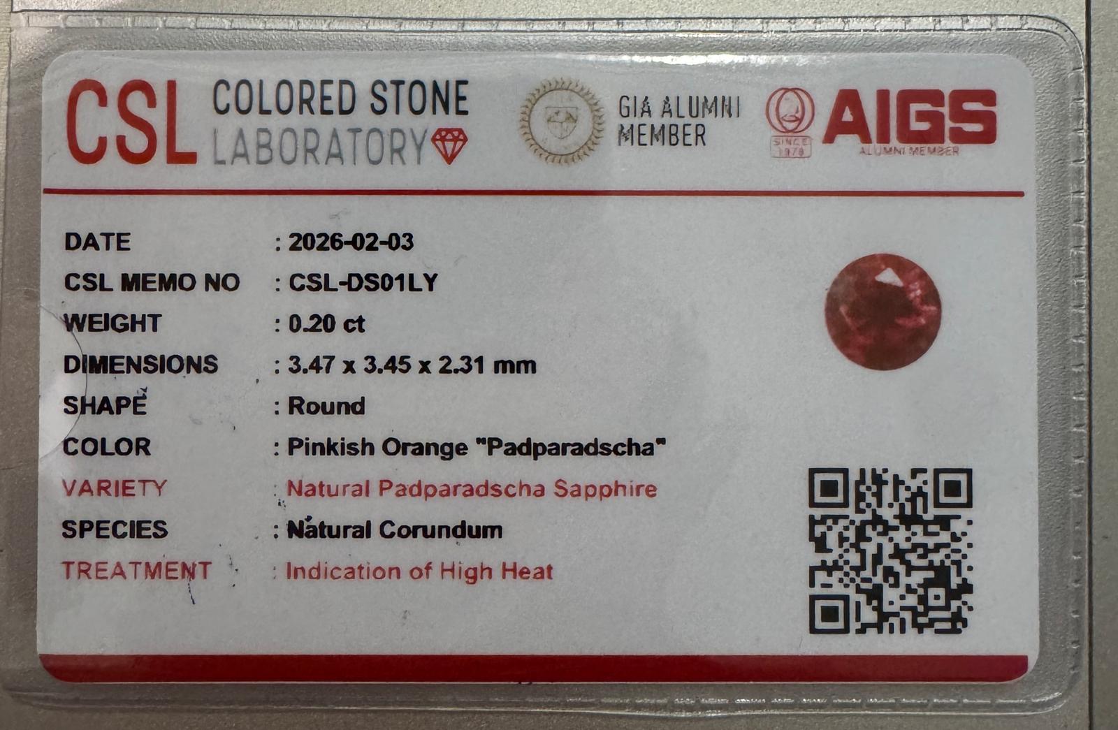Natural Sri Lankan Padparadscha Sapphire – 0.20 ct Round - Image 5