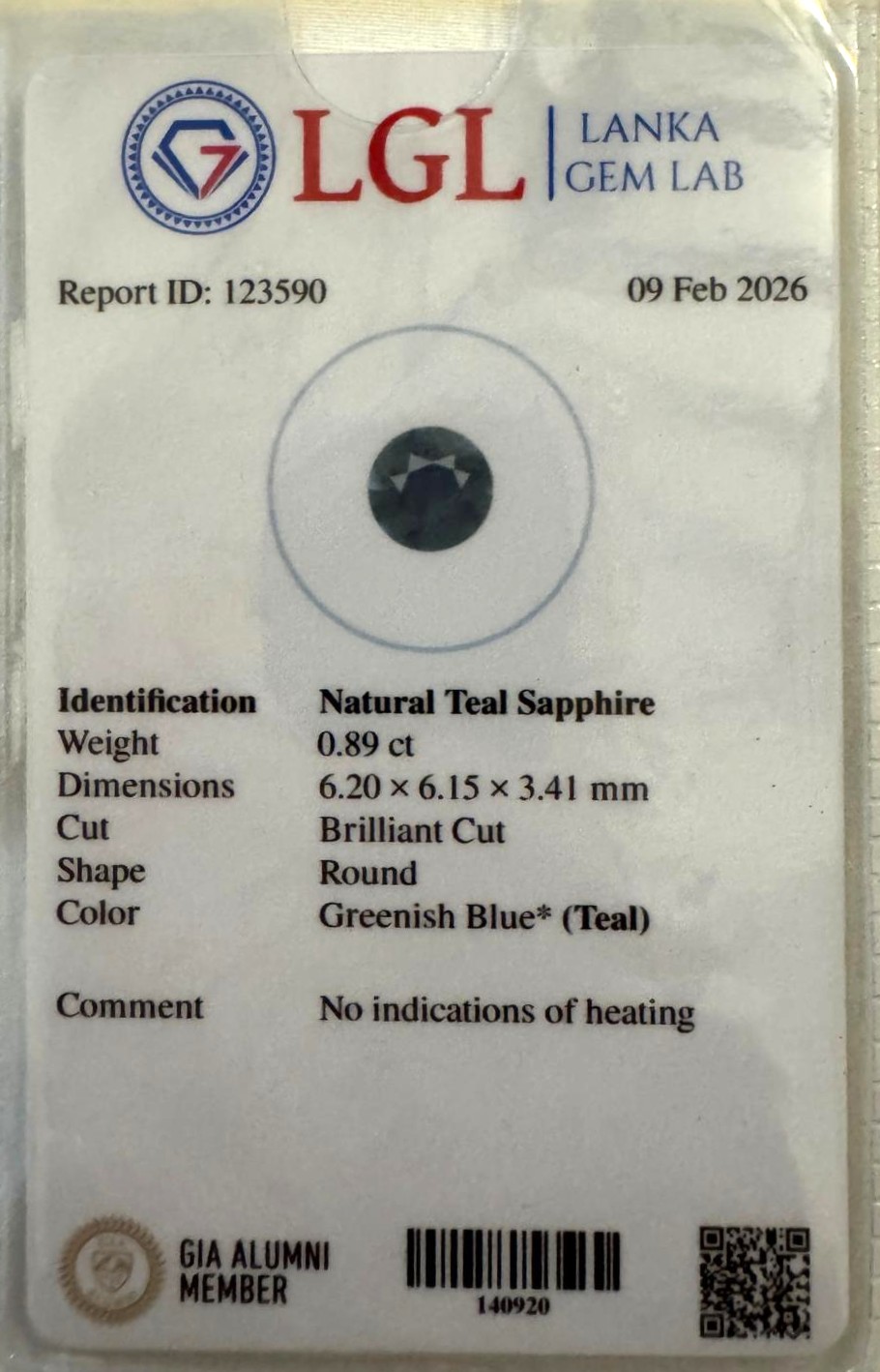 Unheated Natural Teal Sapphire – 0.89 ct Round - Image 8