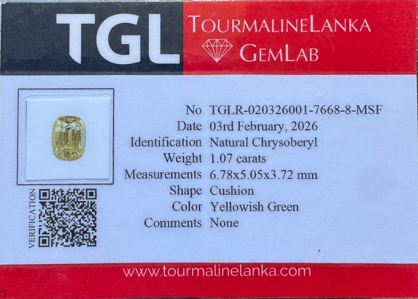 Natural Chrysoberyl - 1.07 ct Cushion Cut - Image 8